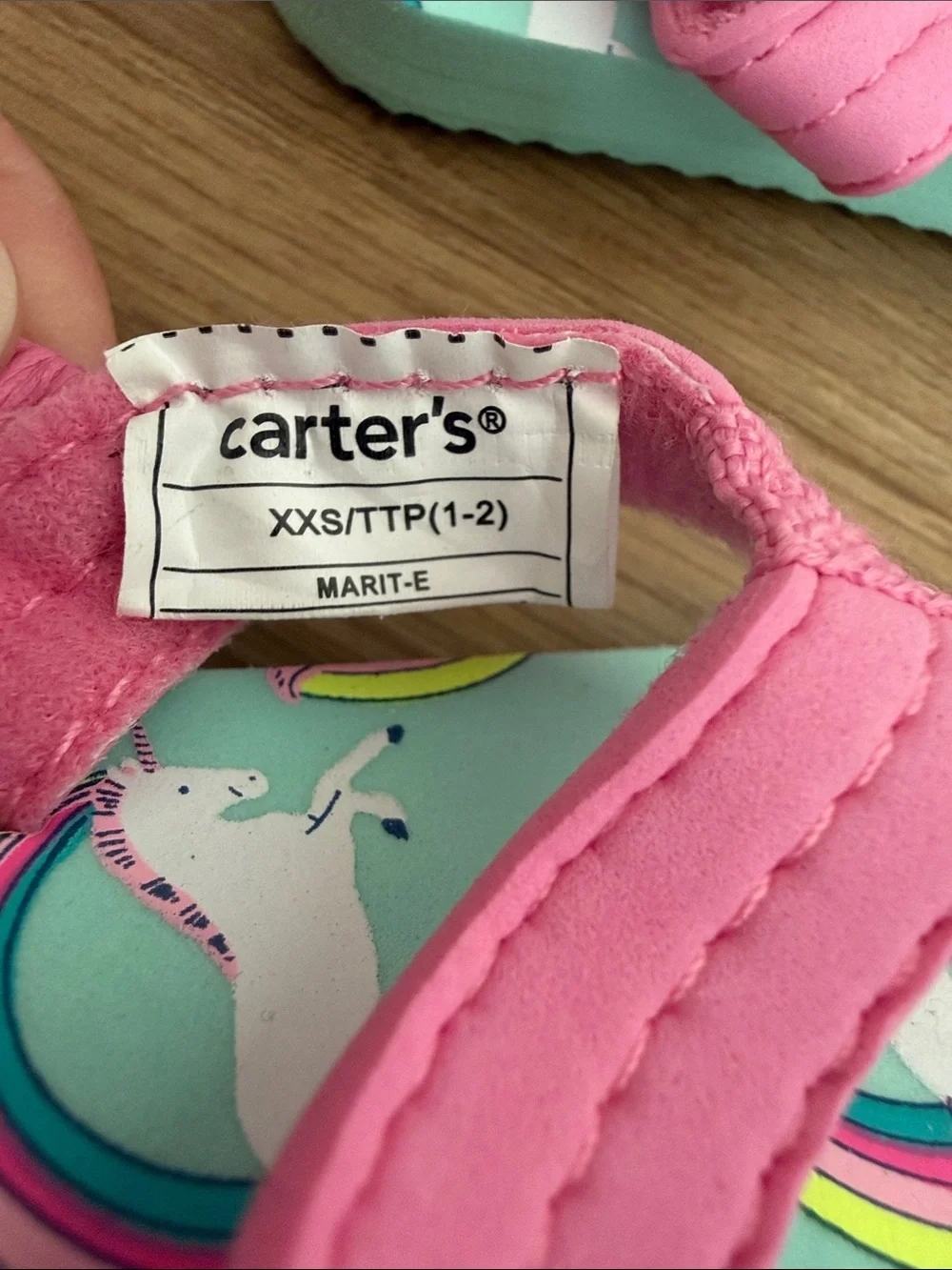 Carter's Pink Strap Toddler Flip Flops with Mint Unicorn Print